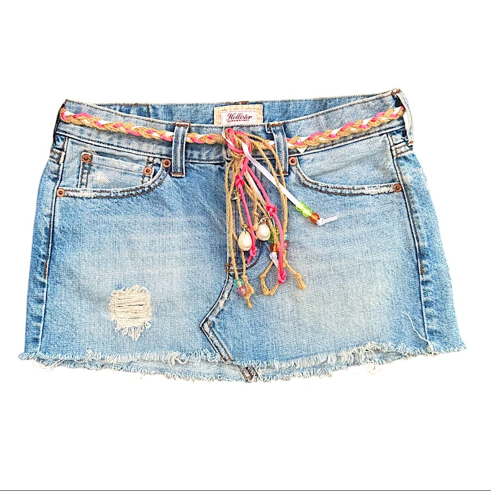 Hollister Y2K Jean Skirt + Original Braided Seashell Neon Belt Y2K⭐️⭐️⭐️⭐️⭐️ - Picture 5 of 14